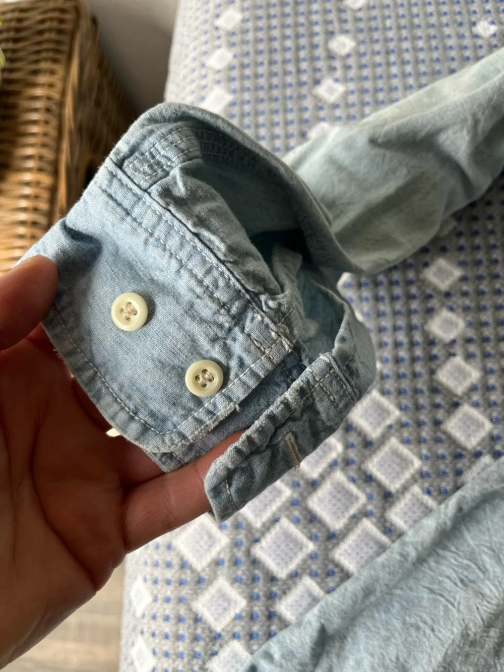 Vintage Light Wash Denim Shirt - Women's Light Blue Casual Button-Up - Picture 7 of 12